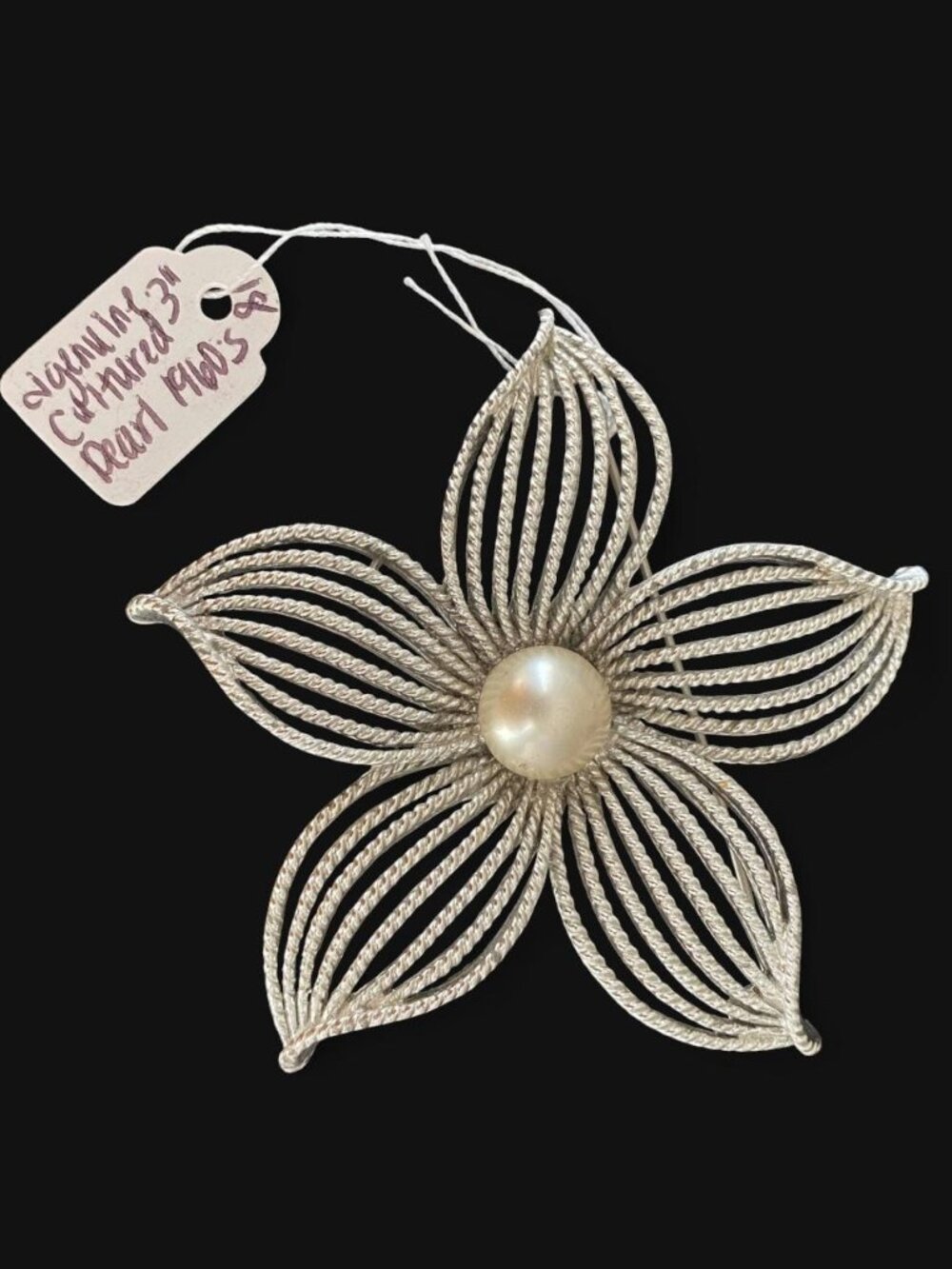 VTG 1966 Original Estate Tag Signed Sarah Coventry Moon Flower Brooch Pin Silver